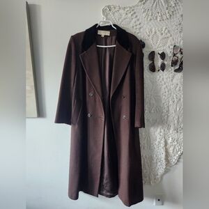 Liz claiborne pea coat brown wool jacket with black velvet collar